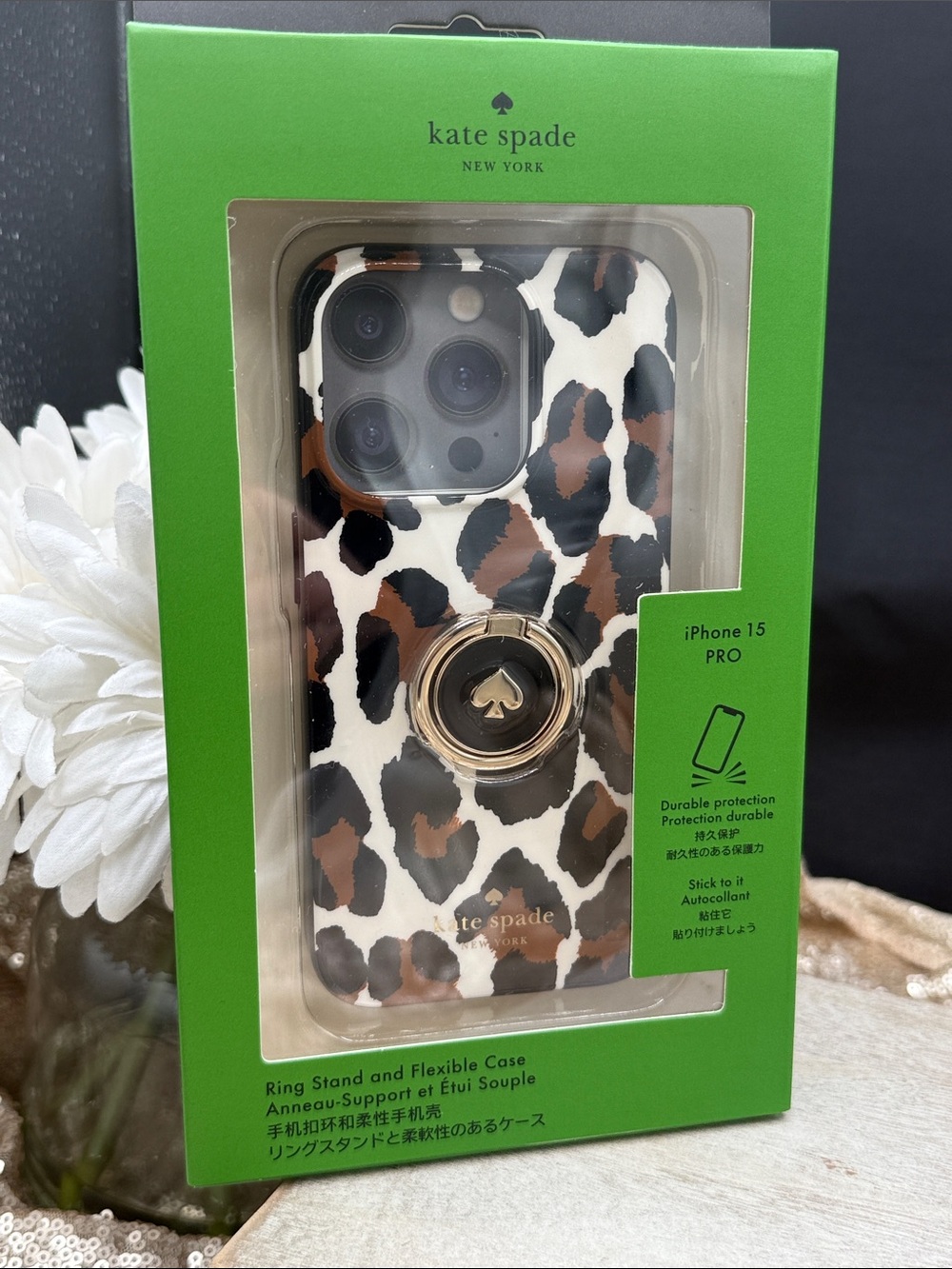 kate spade Leopard Print iPhone 15 Pro Case with Stand Ring